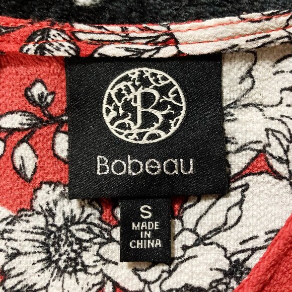 BOBEAU Dark salmon pink black white floral print sleeveless shirt ~ MEDIUM LARGE - Picture 2 of 13